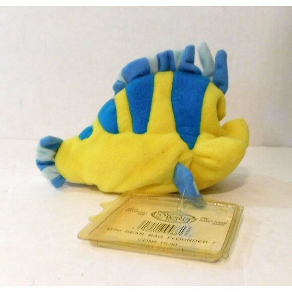 Disney Store Flounder Mini Bean Bag Plush 7" Yellow Blue Fish - Picture 3 of 6